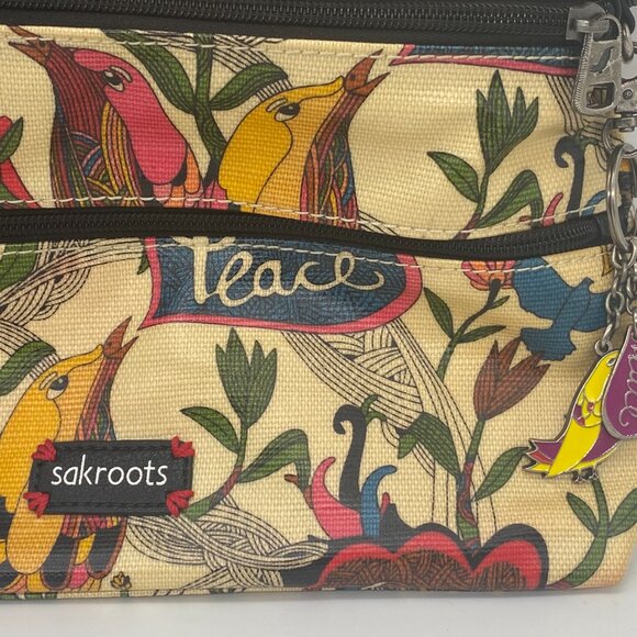 Sakroots Peace Nature Purse Bag Crossbody Triple Zip Color Multi Pocket - Picture 2 of 12